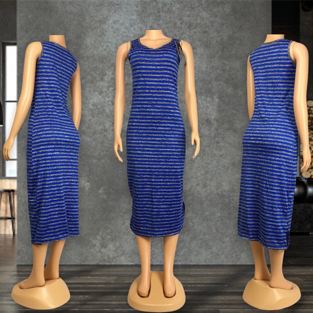 Women's Summer Sleeveless Striped Casual Dress - Blue